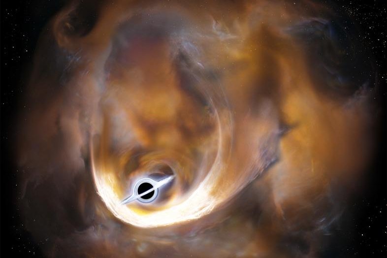 An artistic rendering of the gas cloud created by an intermediate mass black hole. Photo by Tomoharu Oka/Keio University