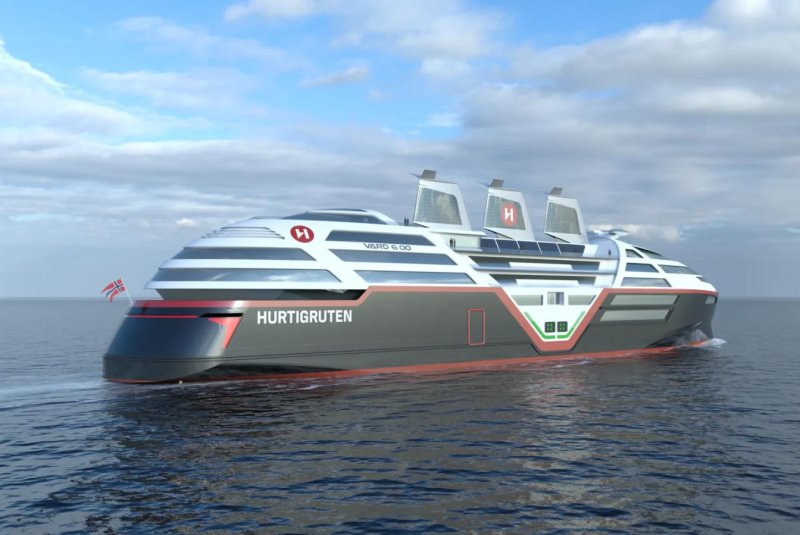Hurtigruten Norway has revealed new details on its planned zero-emission cruise ship project "Sea Zero." Concept art by VARD Design Courtesy of Hurtigruten Norway