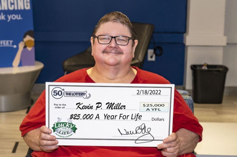 Kevin Miller won a prize of $25,000 a year for life from the Massachusetts State Lottery after previously winning a $1 million prize from a scratch-off ticket in 2016. Photo courtesy of the Massachusetts State Lottery