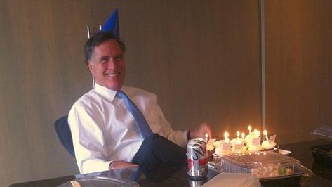 Mitt Romney's 66th birthday involves Diet Coke, fluffernutter cupcakes and a party hat