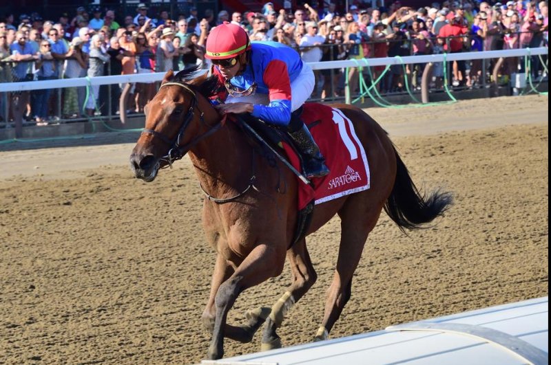 Just Cindy wins the Schuylerville Stakes for 2-year-old fillies on Thursday's opening day at Saratoga. Photo by Chelsea Durand, Cognianese Photos, courtesy of New York Racing Association
