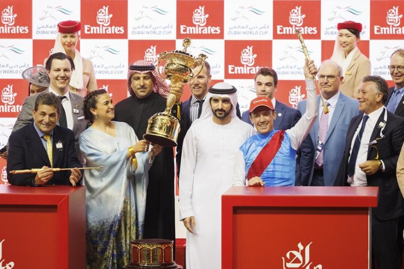 Connections celebrate Saturday after Country Grammer wins the Dubai World Cup. Photo courtesy of Dubai Racing Club
