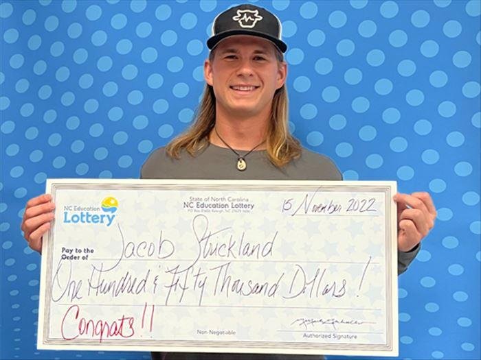 Jacob Strickland said Clemson University's football loss to Notre Dame inspired him to buy the Powerball ticket that earned him a $150,000 prize. Photo courtesy of the North Carolina Education Lottery