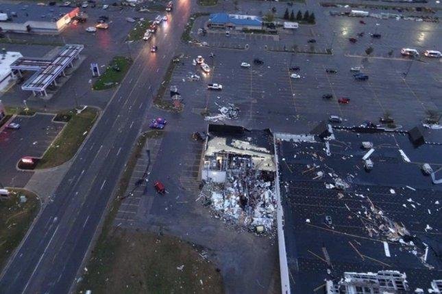 A tornado caused damage throughout the business district of Gaylord, Mich., in May. File Photo courtesy of the Michigan State Police