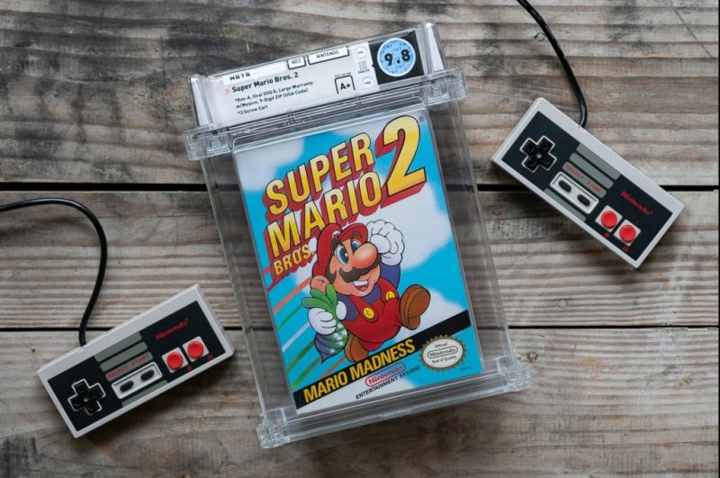 A sealed copy of 1988 video game "Super Mario Bros. 2" was found by the auction house conducting an estate sale for a recently deceased Indiana woman and sold for $88,550. Photo courtesy of Harritt Group Inc.