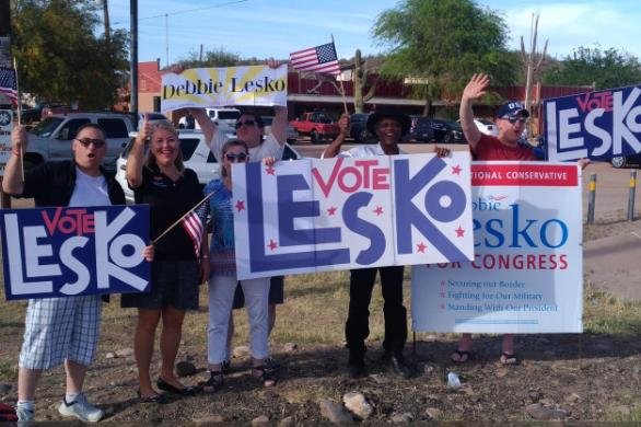 Supporters of GOP candidate Debbie Lesko hold signs in Arizona ahead of a special election to fill a House seat formerly occupied by Rep. Trent Franks. Photo courtesy Debbie Lesko/Twitter