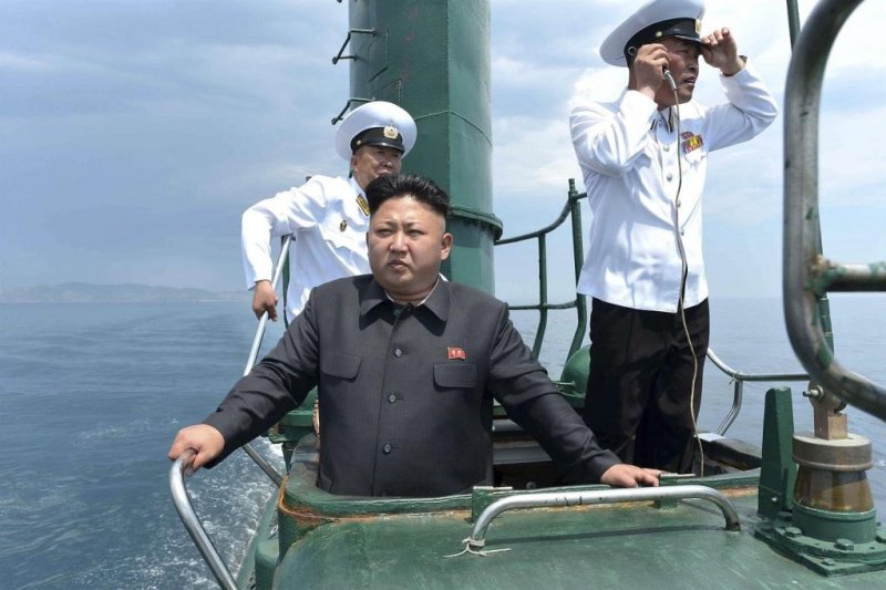 North Korea’s Romeo-class sub, seen in this photo of Kim Jong Un released in 2014, are part of Pyongyang’s fleet of 80 submarines, a South Korean analyst says. File Photo by KCNA