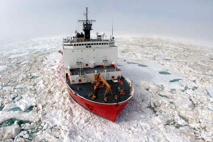 The USCGC Healy plows through polar ice. Photo by U.S. Coast Guard/NSF