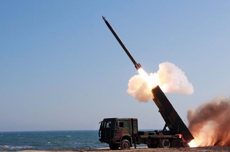 North Korea fired three short-range ballistic missiles early Tuesday, according to South Korea’s joint chiefs of staff. File Photo by Rodong Sinmun
