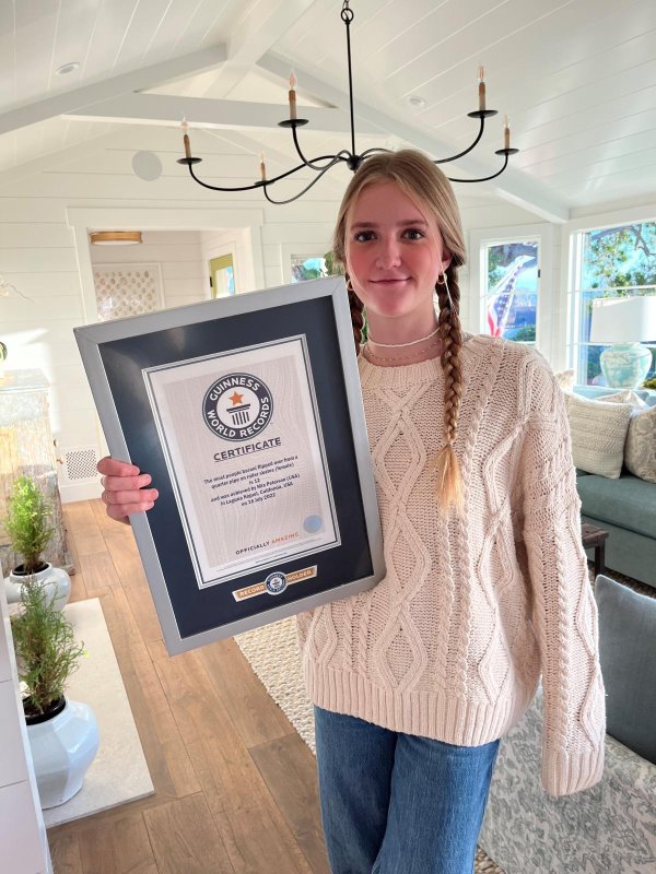 Mia Peterson broke a Guinness World Record when she roller skated off a quarter pipe and performed a barani flip over 12 people. Photo courtesy of Guinness World Records