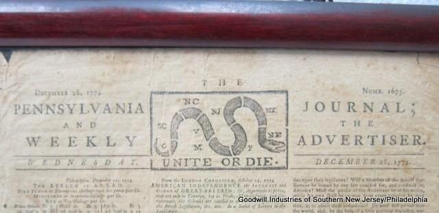 A framed newspaper from 1774 was found among the donations at a Goodwill store in New Jersey. Photo by ShopGoodwill.com