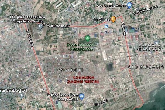 Five people believed to be al-Shabaab members, including one leader, were killed in a joint U.S.-Somali airstrike in the vicinity of Saaxa Weyne, Somalia, Thursday. Image via Google Satellite