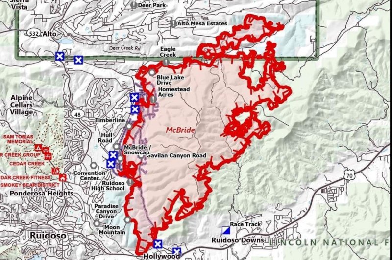 The McBride Fire near&nbsp;Ruidoso, N.M.,&nbsp;was more than 6,000 acres on Friday. Map courtesy of Southwest Area Incident Management Team/Facebook