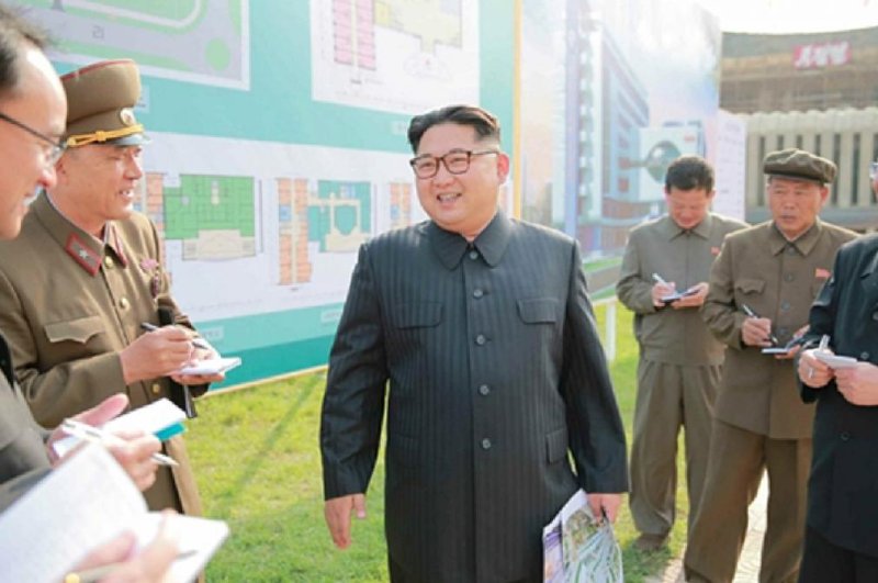 North Korean leader Kim Jong Un at the construction site for a new eye hospital in May 2016. The hospital was recently completed, according to KCNA. File Photo by Rodong Sinmun