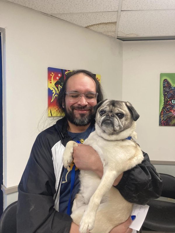 A 7-year-old pug named Sven was reunited with his owner, Michael Mitchell, two years after the canine went missing thanks to an Idaho Falls animal control officer and a microchip. Photo courtesy of the Idaho Falls Animal Shelter/Facebook