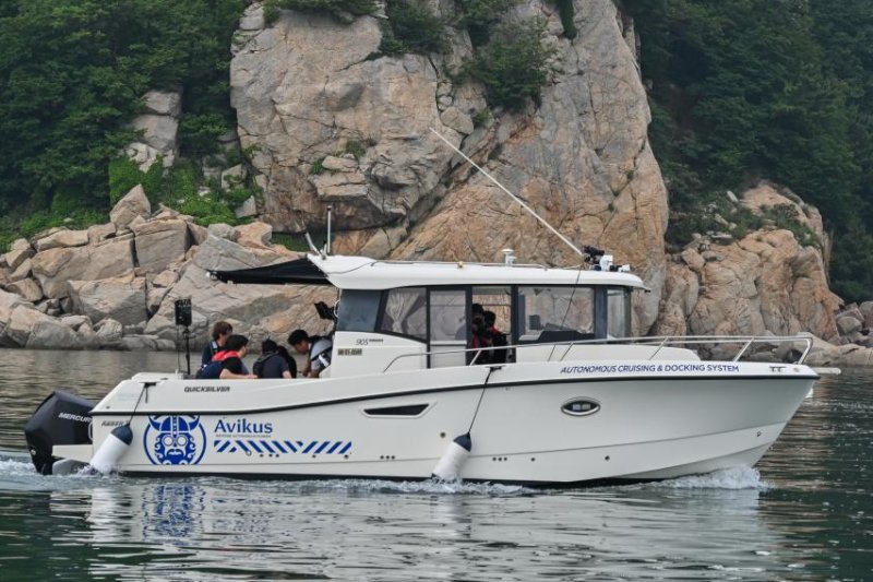 Avikus, a subsidiary of HD Hyundai, demonstrated its Level 2 autonomous navigation system for boats this week. Photo by Thomas Maresca/UPI