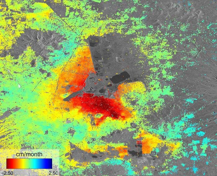 Mexico City's subsidence problem visualized. Photo by ESA.