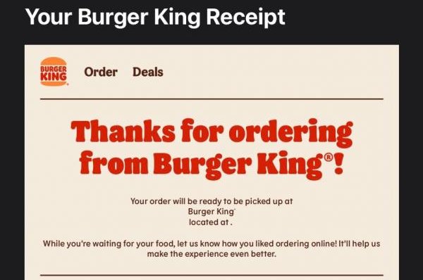 Burger King customers received a blank receipt in their email early Tuesday morning. Photo via Burger King/Twitter
