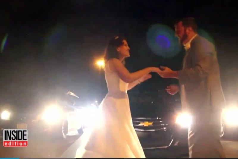 Newlyweds have first dance on highway when traffic jam keeps them from reception