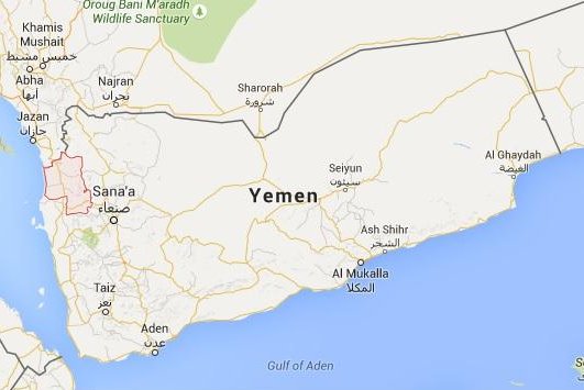 Saudi-led coalition airstrikes in Yemen's northwestern Hajjah province killed up to 31 people on Sunday, Aug. 30, 2015. Google Maps image