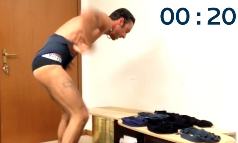 An Italian man set a Guinness World Record by pulling on 13 pairs of underwear in 30 seconds.  Screen capture/<a class="tpstyle" href="https://www.youtube.com/watch?time_continue=38&v=rwoF7yA7Ga0">Guinness World Records/YouTube</a>