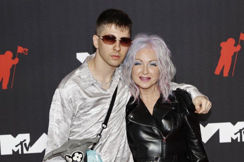 Cyndi Lauper and son Declyn Lauper Thornton arrive on the red carpet at the 38th annual MTV Video Music Awards at Barclays Center in New York City in September 2021. File Photo by John Angelillo/UPI