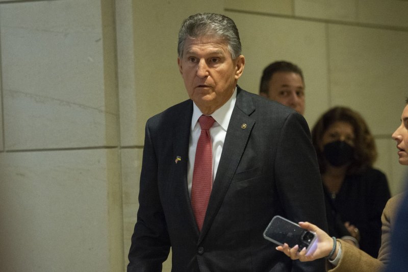 Sen. Joe Manchin on Wednesday reached a deal with Sen. Chuck Schumer on a spending bill including investments in climate and energy programs and tax policy changes. File Photo by Bonnie Cash/UPI