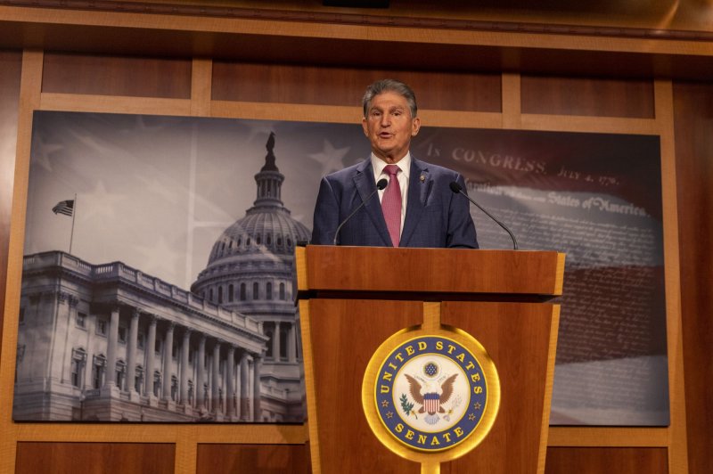 Sen. Joe Manchin, D-WV, reiterated he is not yet supportive of Democrats' proposed $1.75 trillion social spending bill Monday during a press conference at the U.S. Capitol in Washington, D.C. Photo by Tasos Katopodis/UPI