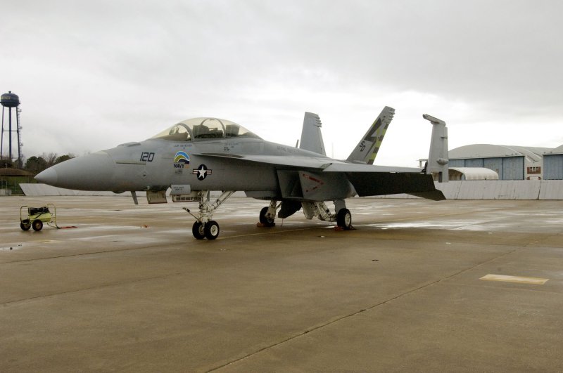 An F/A-18 Super Hornet is seen in Patuxent River, Maryland on March 29, 2010. The aircraft will test replacement biofuel made from the camelina plant in an effort to certify alternative fuels for naval aviation use. UPI/Noel Hepp/U.S. Navy