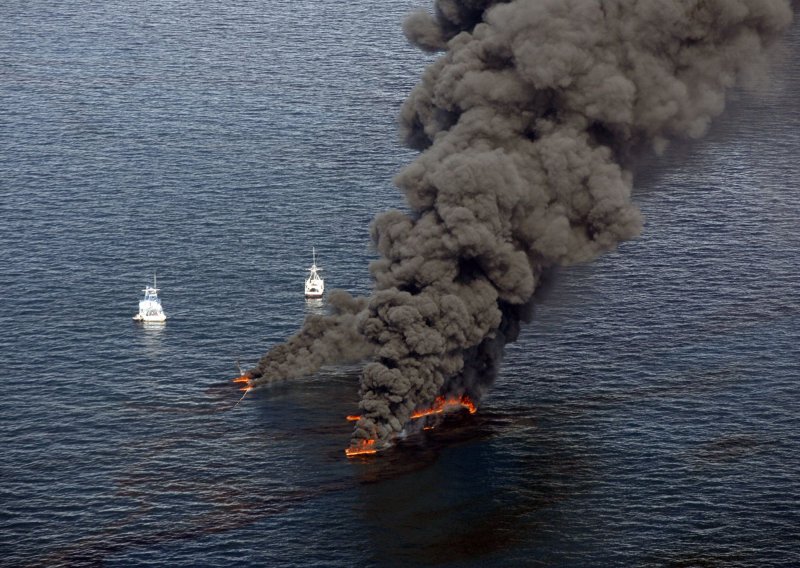Oil and gas are burned off at the BP Deepwater Horizon oil spill site in the Gulf of Mexico June 19, 2010. BP continued its attempts to stem the flow of oil from its rig, which exploded and sank in the Gulf in April. UPI/A.J. Sisco..