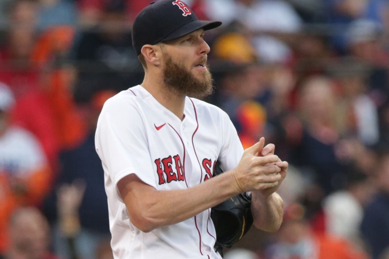Boston Red Sox starting pitcher Chris Sale, who has dealt with several injuries over the past few seasons, was ruled out Tuesday for the rest of the 2022 campaign. File Photo by Matthew Healey/UPI | <a href="/News_Photos/lp/b0da75c8c755da161f65d6e017489747/" target="_blank">License Photo</a>