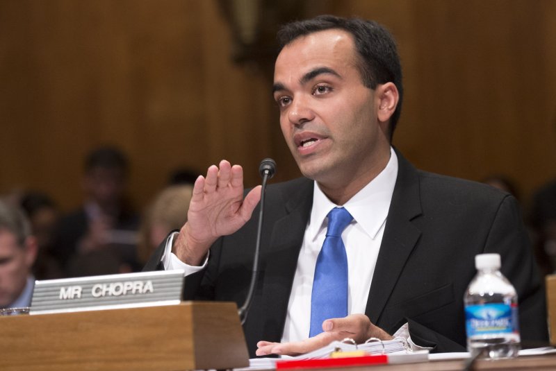 Rohit Chopra testifies during a Senate Budget Committee hearing on student loan debt on Capitol Hill in Washington, D.C., on June 4, 2014. The Senate confirmed him as head of the CFPB. File Photo by Kevin Dietsch/UPI
