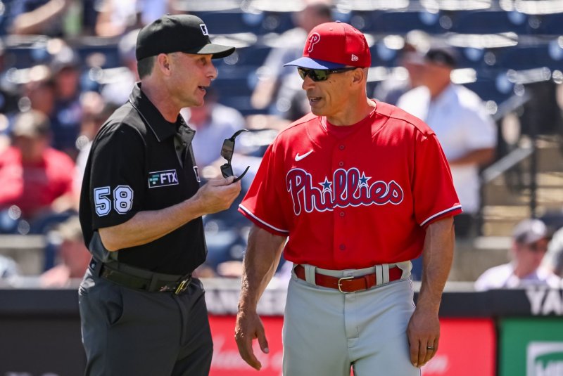The Philadelphia Phillies failed to reach the playoffs in manager Joe Girardi's first two seasons with the franchise. File Photo by Steve Nesius/UPI | <a href="/News_Photos/lp/24040630a7abfd233e5047390f82e4cb/" target="_blank">License Photo</a>