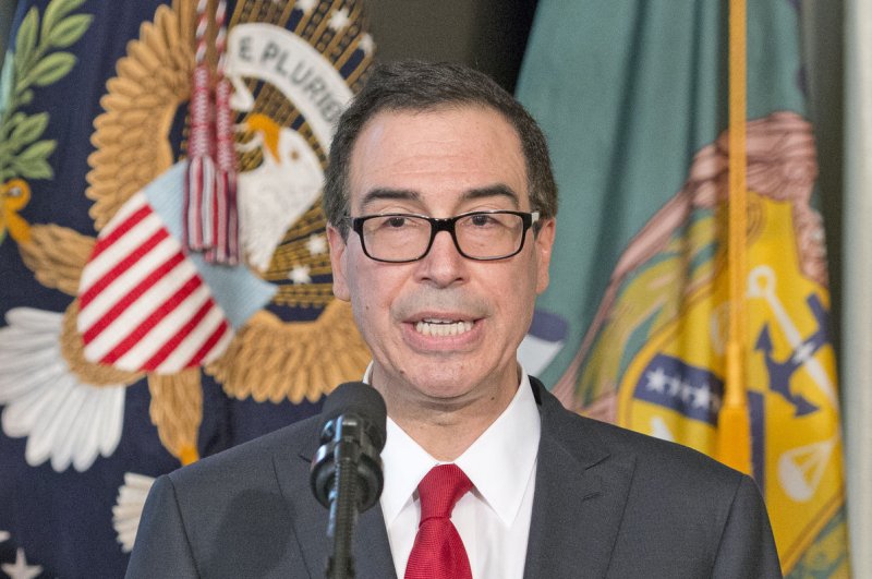 Treasury Secretary Steve Mnuchin announced Wednesday the U.S. government has sanctioned seven Iranian and Chinese entities for providing missile systems to the Syrian government. Pool Photo by Ron Sachs/UPI