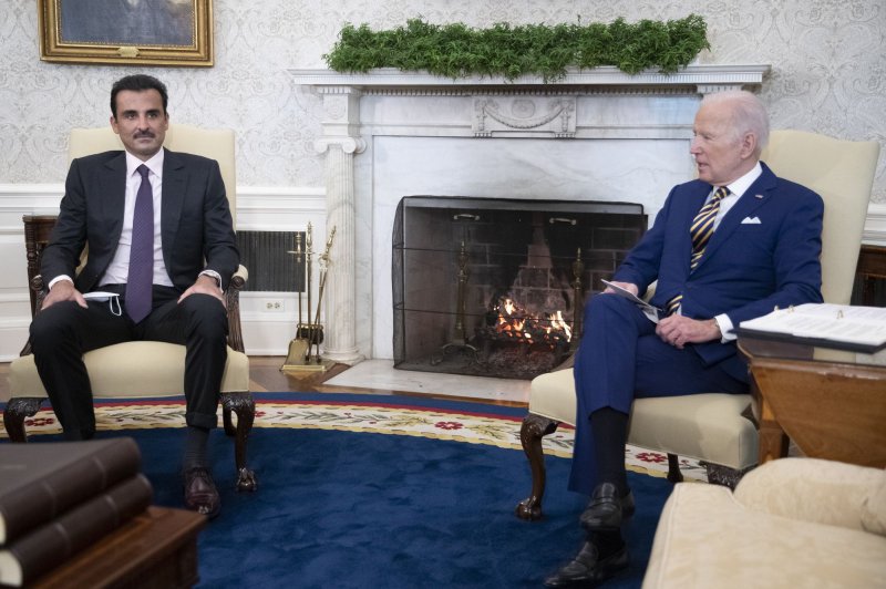 President Joe Biden announced plans to name Qatar a "major non-NATO" ally during a meeting with Sheik Tamim bin Hamad al-Thani amid tensions between Russia and Ukraine. Photo by Tom Brenner/UPI
