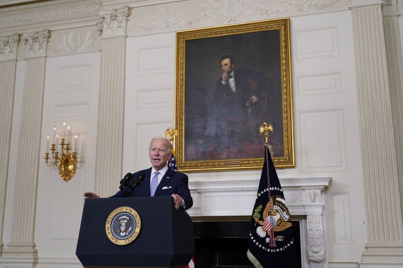 President Joe Biden delivers remarks on the Inflation Reduction Act in the State Dining Room of the White House in Washington, D.C. on Thursday. This legislation, designed fight inflation and lower costs for American families, was announced Wednesday by Senate Majority Leader Chuck Schumer, D-N.Y. and Sen. Joe Manchin D-W.Va. Photo by Chris Kleponis/UPI | <a href="/News_Photos/lp/13e91e6f03db6246b5040c0523a837ab/" target="_blank">License Photo</a>