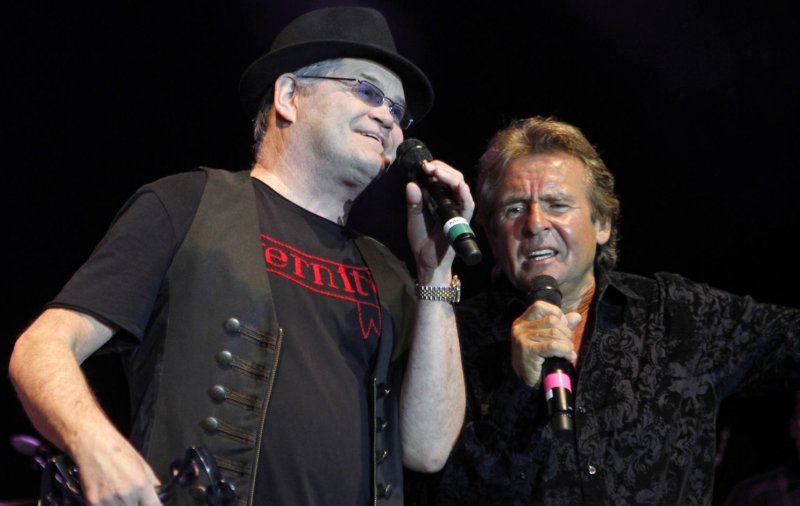 Mickey Dolenz (L) and Davy Jones with The Monkees perform in concert during their 45th year reunion tour at the Pompano Beach Amphitheater in Pompano Beach, Florida on June 5, 2011. UPI/Michael Bush