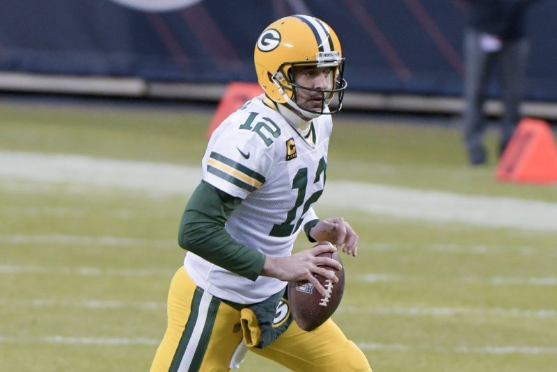 Quarterback Aaron Rodgers helped the Green Bay Packers secure a first-round bye in the playoffs with a win over the Chicago Bears on Sunday in Chicago. Photo by Mark Black/UPI
