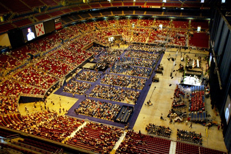 The annual meeting of the Souther Baptist Convention is pictured being held in the Americas Center in St. Louis in June 2002. File Photo by Van Payne/UPI | <a href="/News_Photos/lp/bd673f30c3b0a2b43e4ee9008f81c5f7/" target="_blank">License Photo</a>