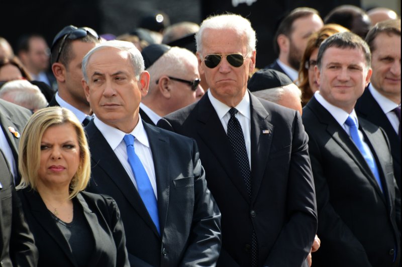 Israeli Prime Minister Benjamin Netanyahu (L) and US Vice President Joe Biden (R) stand at the conclusion of the state memorial service for the late former Israeli Prime Minister Ariel Sharon in the Knesset Plaza, Israel's Parliament, in Jerusalem, Israel, January 13, 2014. Sharon, a former military and political leader, died on January 11, 2013, at the age of 85. He will be buried on his farm in southern Israel later today. UPI/Debbie Hill | <a href="/News_Photos/lp/ae9aa1ac487cd606be3fe2dbd2a1d56c/" target="_blank">License Photo</a>