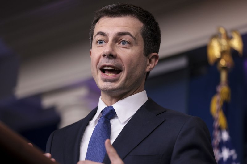 Transportation Secretary Pete Buttigieg talks to reporters during the daily press briefing at the White House on November 8. Buttigieg is expected to visit Kansas City, Kan., on Friday. File Photo by Oliver Contreras/UPI