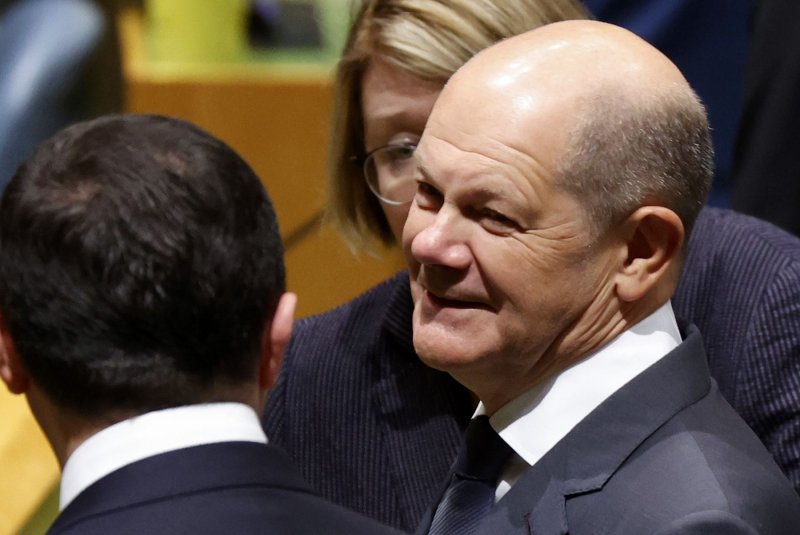 German Chancellor Olaf Scholz arrives for the U.N. General Assembly 77th session Tuesday at United Nations headquarters in New York, where he warned of a "world without rules" in his speech to global leaders. Photo by John Angelillo/UPI | <a href="/News_Photos/lp/2987b86ce8e187cd52c5426adf3b9a9c/" target="_blank">License Photo</a>