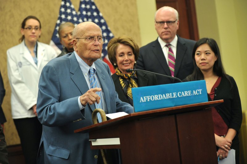 Rep. John Dingell (D-MI) attended a press conference celebrating the three year anniversary of the passing of President Obama's Affordable Care Act, on March 20, 2013 in Washington, D.C. Dingell was joined by House Minority Leader Nancy Pelosi (D-CA), Rep. Joe Crowley (D-NY), and Amy Lin of the Young Invincibles. UPI/Kevin Dietsch