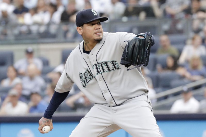 Felix Hernandez and the Seattle Mariners face the Texas Rangers on Tuesday. Photo by John Angelillo/UPI