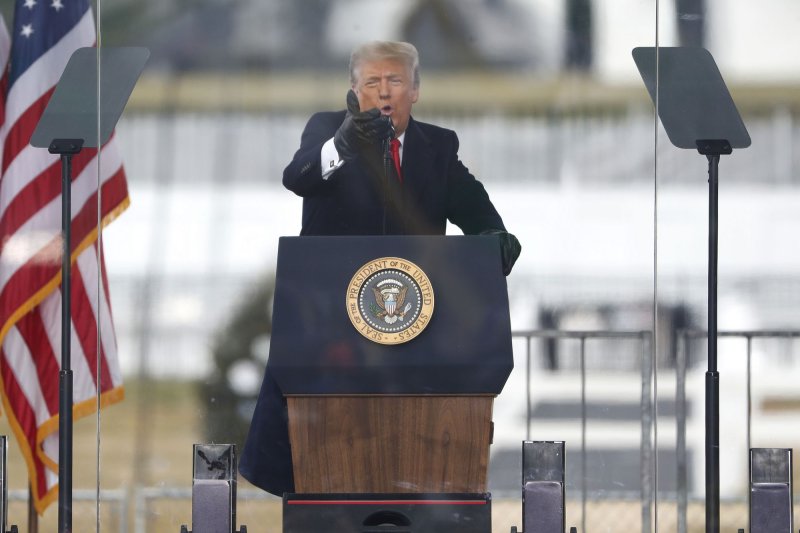 Former President Donald Trump was banned from Facebook and other social platforms after his January 6 "Save America" rally near the White House and the attack on the U.S. Capitol that followed. File Pool Photo by Shawn Thew/UPI