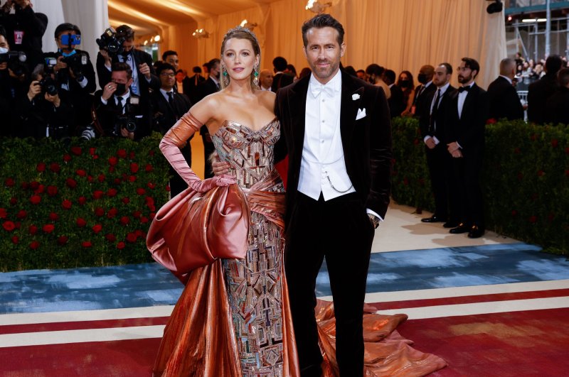 Blake Lively (L) and Ryan Reynolds attend the Costume Institute Benefit at the Metropolitan Museum of Art on Monday. Photo by John Angelillo/UPI | <a href="/News_Photos/lp/d952c8abbc18bad2848c5c818b34bd04/" target="_blank">License Photo</a>