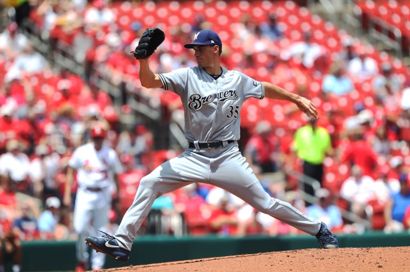 Milwaukee Brewers starting pitcher Brent Suter delivers a pitch. File photo by Bill Greenblatt/UPI