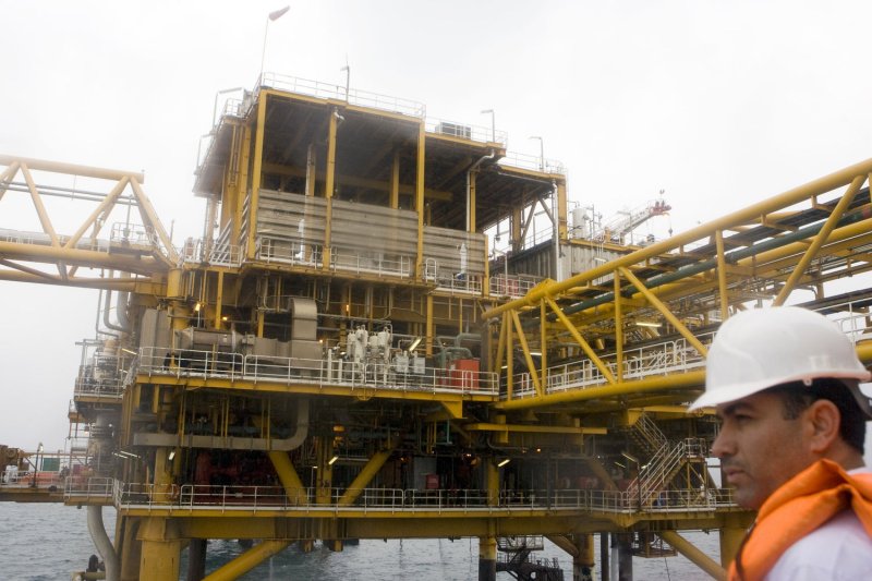 A general view of the South Pars quarter one (SPQ1) natural gas platform in the Persian gulf waters near the southern port of Asalouyeh, Iran, on January 27, 2011. South Pars is the world's largest gas field, and shared between Iran and Qatar. Iran expects to fully develop its part of South Pars by 2015. UPI/Maryam Rahmanian
