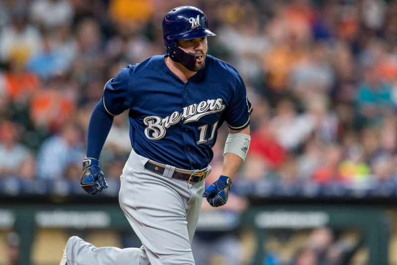 Former Milwaukee Brewers infielder Mike Moustakas earned his third All-Star selection after recording 35 home runs and 87 RBIs with the Brewers last season. File Photo by Trask Smith/UPI