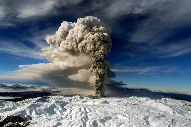 The Puyehue-Cordon Caulle volcano in Chile spews ash during an eruption on June 14, 2011. The volcano spread ash through most of the Southern Hemisphere and disrupted hundreds of flights. File Photo courtesy of Chilean Air Force | <a href="/News_Photos/lp/5bf79168a7c72631e99694fb2779446f/" target="_blank">License Photo</a>
